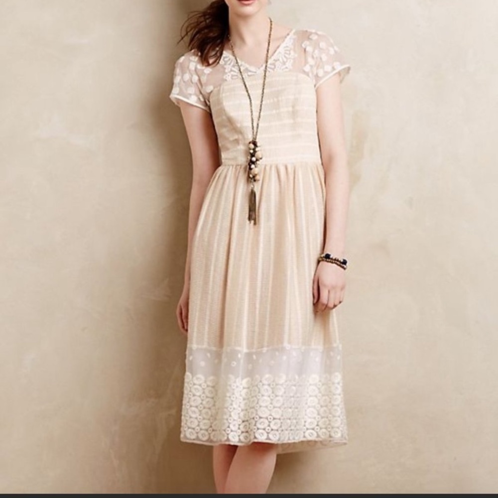 Anthropologie delicate cream formal dress